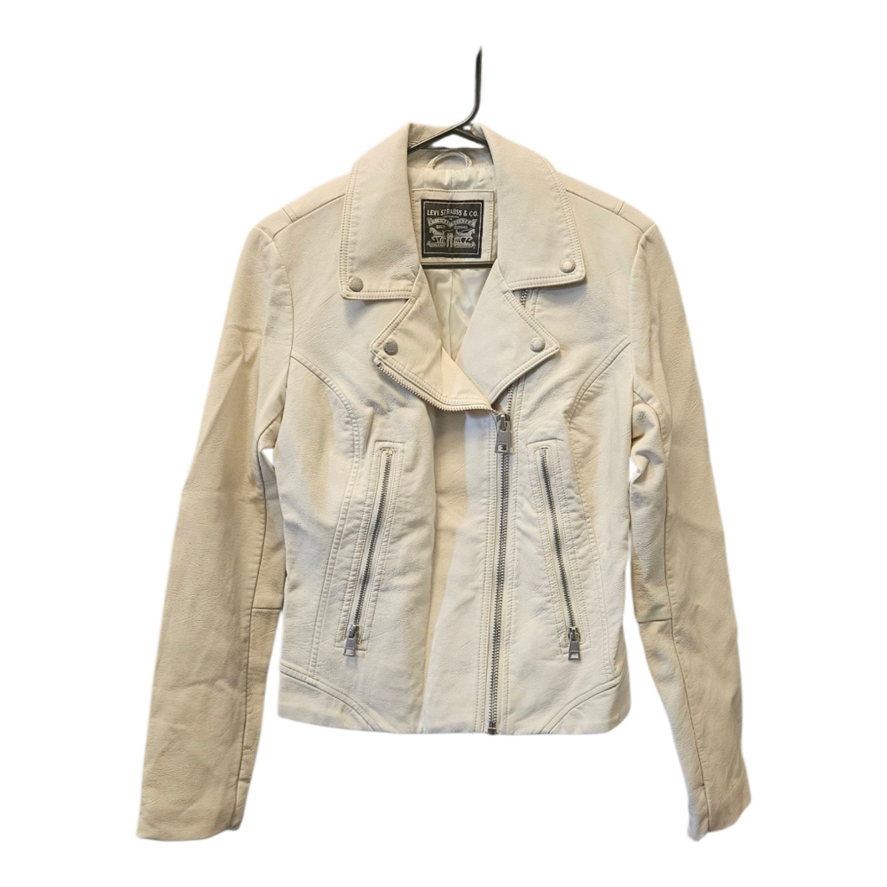 Levi’s Women’s Off-White Motorcycle Biker Moto Vegan Faux Leather Jacket Size S